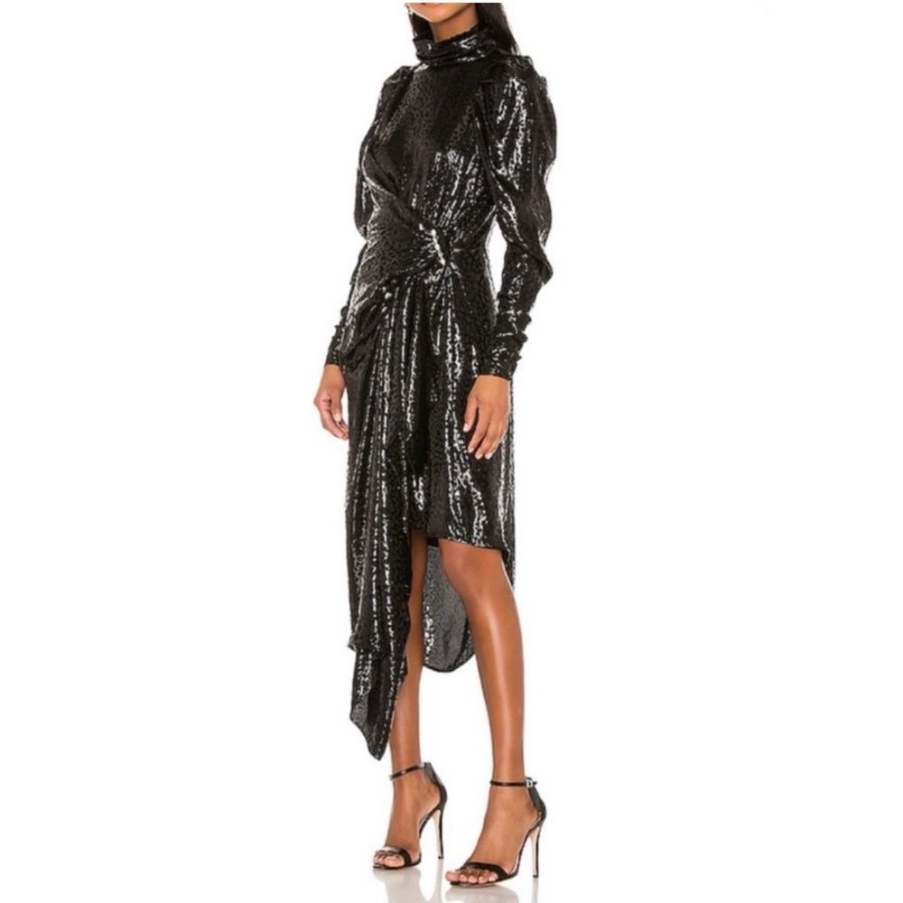 Birgitte Herskind Daisy Black On Black Metallic Leopard Asymmetrical Dress 4 NWT
